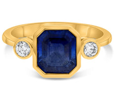 LARGE 2.72CT DIAMOND & AAA SAPPHIRE 14KT YELLOW GOLD EMERALD CUT ENGAGEMENT RING