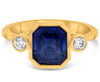 LARGE 2.72CT DIAMOND & AAA SAPPHIRE 14KT YELLOW GOLD EMERALD CUT ENGAGEMENT RING