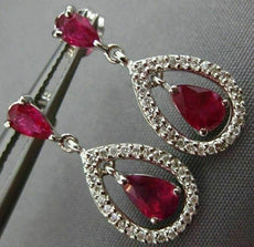 ESTATE 1.50CT DIAMOND & AAA RUBY 14KT WHITE GOLD TEAR DROP PEAR HANGING EARRINGS