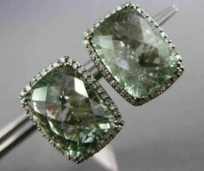 ESTATE LARGE 14.67CT DIAMOND & GREEN AMETHYST 14KT BLACK GOLD 3D HALO EARRINGS