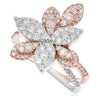 ESTATE LARGE .90CT DIAMOND 14KT WHITE & ROSE GOLD 3D MULTI LEAF FLOWER LOVE RING