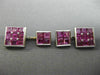 ESTATE LARGE 5.0CT AAA PINK RUBY 14KT WHITE GOLD SQUARE SHIRT STUD CUFFLINK SET