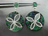 ESTATE LARGE 3.03CT DIAMOND SAPPHIRE & EMERALD 14KT WHITE GOLD FLOWER EARRINGS
