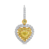 2.32CT WHITE & FANCY YELLOW DIAMOND 14K 2 TONE GOLD HEART SHAPE HANGING EARRINGS