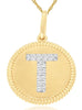 .05CT DIAMOND 14K YELLOW GOLD 3D CLASSIC T INITIAL CIRCULAR FUN FLOATING PENDANT