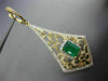 ESTATE LARGE 3.15CT DIAMOND EMERALD 14KT TWO TONE GOLD FILIGREE HANGING EARRINGS