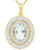 LARGE 2.12CT DIAMOND & AAA AQUAMARINE 14KT 2 TONE GOLD OVAL HALO FLOWER PENDANT