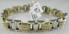 ESTATE WIDE 14K TWO TONE PRINCESS CUT DIAMOND BRACELET
