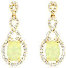 1.42CT DIAMOND & AAA OPAL 14K YELLOW GOLD OVAL & ROUND INFINITY HANGING EARRINGS