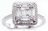 ESTATE .80CT DIAMOND 18KT WHITE GOLD ROUND & BAGUETTE CLUSTER HALO PROMISE RING