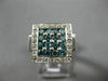 ESTATE LARGE .88CT WHITE & BLUE DIAMONDS 14KT WHITE GOLD SQUARE CLUSTER FUN RING
