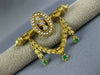 ANTIQUE .35CT DIAMOND EMERALD & PEARL 14KT YELLOW GOLD FILIGREE BROOCH PIN #876