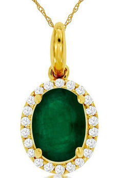 1.24CT DIAMOND & AAA EMERALD 14KT YELLOW GOLD OVAL & ROUND HALO FLOATING PENDANT