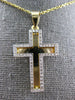 ESTATE .52CT DIAMOND 14KT TWO TONE GOLD 3D CLASSIC DOUBLE PLATED CROSS PENDANT