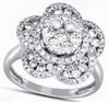 ESTATE LARGE 1.25CT DIAMOND 14KT WHITE GOLD 3D ROUND FLOWER CLUSTER LOVE RING