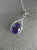 ESTATE 1.12CT DIAMOND & AAA AMETHYST 14KT WHITE GOLD TEAR DROP MILGRAIN PENDANT