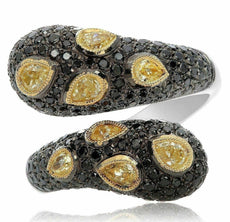 ESTATE LARGE 1.67CT BLACK & FANCY YELLOW DIAMOND 18K TWO TONE GOLD 3D SNAKE RING