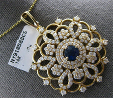 LARGE & LONG 4.88CT DIAMOND & AAA SAPPHIRE 14K YELLOW GOLD LOVE FLOATING PENDANT