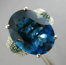 ESTATE 10.16CT DIAMOND & LONDON BLUE TOPAZ 14KT WHITE GOLD OVAL ENGAGEMENT RING