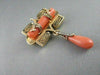 ANTIQUE .14CT ROSE CUT DIAMOND 18KT Y GOLD CORAL & BLACK ENAMEL PIN BROOCH #1892