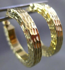 ESTATE 14KT YELLOW GOLD CLASSIC DIAMOND CUT HAMMER LOOK HOOP EARRINGS #24342