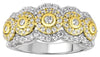 ESTATE WIDE .87CT DIAMOND 14KT 2 TONE GOLD CLASSIC MULTI FLOWER ANNIVERSARY RING