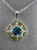 ESTATE 1.14CT DIAMOND & BLUE TOPAZ 14KT 2 TONE GOLD OPEN SQUARE FLOATING PENDANT