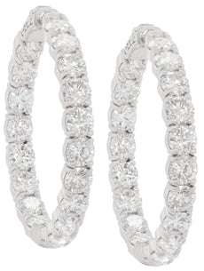 EXTRA LARGE 16.5CT DIAMOND 18K WHITE GOLD ROUND SHARED PRONG INSIDE OUT EARRINGS