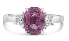 LARGE 3.18CT DIAMOND & AAA PINK SAPPHIRE PLATINUM OVAL 3 STONE ENGAGEMENT RING