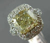 LARGE 5.20CT WHITE & FANCY YELLOW CUSHION DIAMOND 14K WHITE GOLD ENGAGEMENT RING