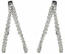 LARGE 4.20CT DIAMOND 18KT WHITE GOLD 3D V SHAPE INSIDE OUT HOOP HANGING EARRINGS