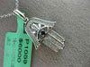 ESTATE .93CT DIAMOND & AAA SAPPHIRE 14K WHITE GOLD HAMSE LUCKY FLOATING PENDANT