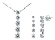 1.0CT DIAMOND 14KT WHITE GOLD 3D 5 STONE GRADUATING FLOATING PENDANT EARRING SET