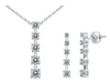 1.0CT DIAMOND 14KT WHITE GOLD 3D 5 STONE GRADUATING FLOATING PENDANT EARRING SET
