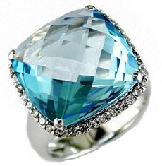 LARGE 18.22CT DIAMOND & AAA BLUE TOPAZ 14K WHITE GOLD HALO CUSHION SQUARE RING
