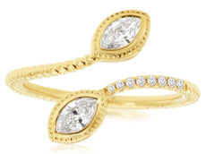 .35CT DIAMOND 14KT YELLOW GOLD MARQUISE BEZEL DOUBLE SOLITAIRE CRISS CROSS RING