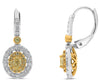 .99CT WHITE & FANCY YELLOW DIAMOND 18K 2 TONE GOLD OVAL & ROUND HANGING EARRINGS