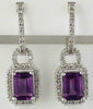 2.20CT DIAMOND & AAA AMETHYST 14KT WHITE GOLD 3D EMERALD CUT HANGING EARRINGS