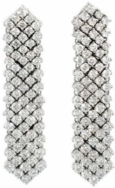 LARGE 3.71CT DIAMOND 18KT WHITE GOLD 3D ROUND MULTI ROW HEXAGON HANGING EARRINGS