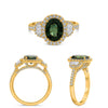 LARGE 3.21CT DIAMOND & AAA GREEN SAPPHIRE 18KT YELLOW GOLD OVAL ENGAGEMENT RING