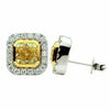 ESTATE LARGE 2.83CT WHITE & FANCY YELLOW DIAMOND 18KT 2 TONE GOLD ROUND EARRINGS