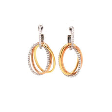 ESTATE .58CT DIAMOND 18KT TRI COLOR GOLD 3D TRINITY OVAL FUN HANGING EARRINGS