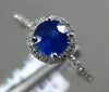 ESTATE .92CT DIAMOND & AAA SAPPHIRE 14K WHITE GOLD 3D ROUND HALO ENGAGEMENT RING