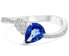 1.01CT DIAMOND & AAA SAPPHIRE 14KT WHITE GOLD PEAR SHAPE & ROUND SOLITAIRE RING