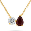 1.35CT DIAMOND & AAA RUBY 14KT YELLOW GOLD PEAR SHAPE & ROUND SOLITAIRE NECKLACE