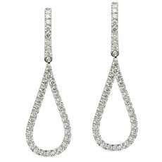ESTATE .92CT DIAMOND 18KT WHITE GOLD OPEN TEAR DROP PEAR SHAPE HANGING EARRINGS
