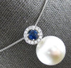 LARGE 1.58CT DIAMOND & AAA SAPPHIRE & AAA SOUTH SEA PEARL 18K WHITE GOLD PENDANT