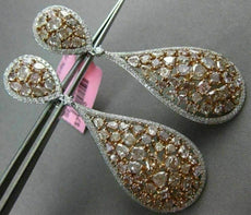 ESTATE LARGE 12.89CT WHITE & FANCY PINK DIAMOND 18KT WHITE & ROSE GOLD EARRINGS