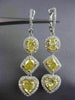 LARGE 4.02CT WHITE & FANCY YELLOW DIAMOND 18K 2 TONE GOLD HEART HANGING EARRINGS