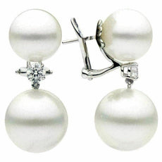 EXTRA LARGE .62CT DIAMOND & AAA SOUTH SEA PEARL 18KT WHITE GOLD HANGING EARRINGS